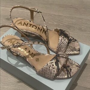 ANTONIO MELANI Snake Print Sandals - Cream and Brown